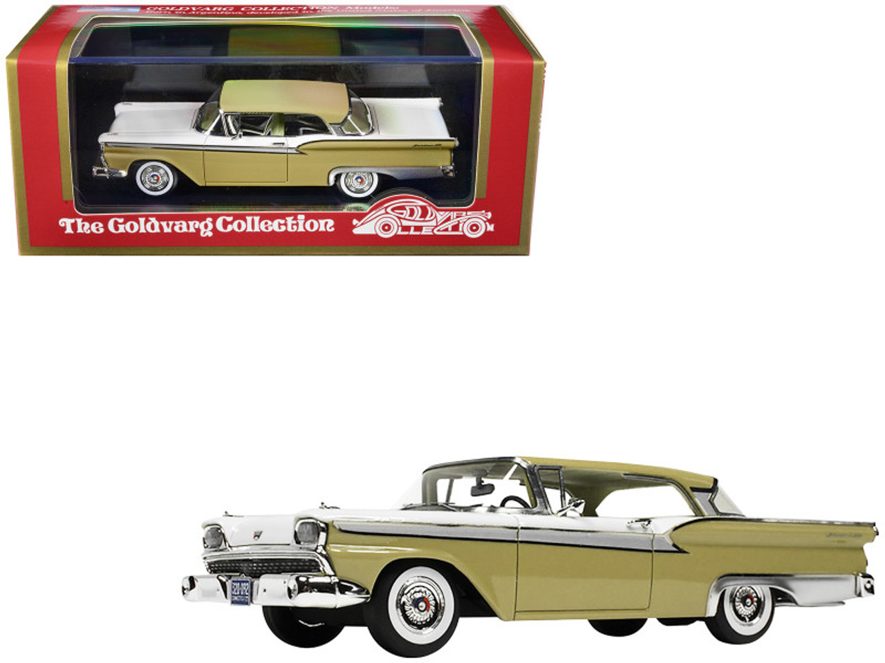 1959 Ford Fairlane 500 Inca Gold and White with Light Green Interior Limited Edition to 240 pieces Worldwide 1/43 Model Car by Goldvarg Collection