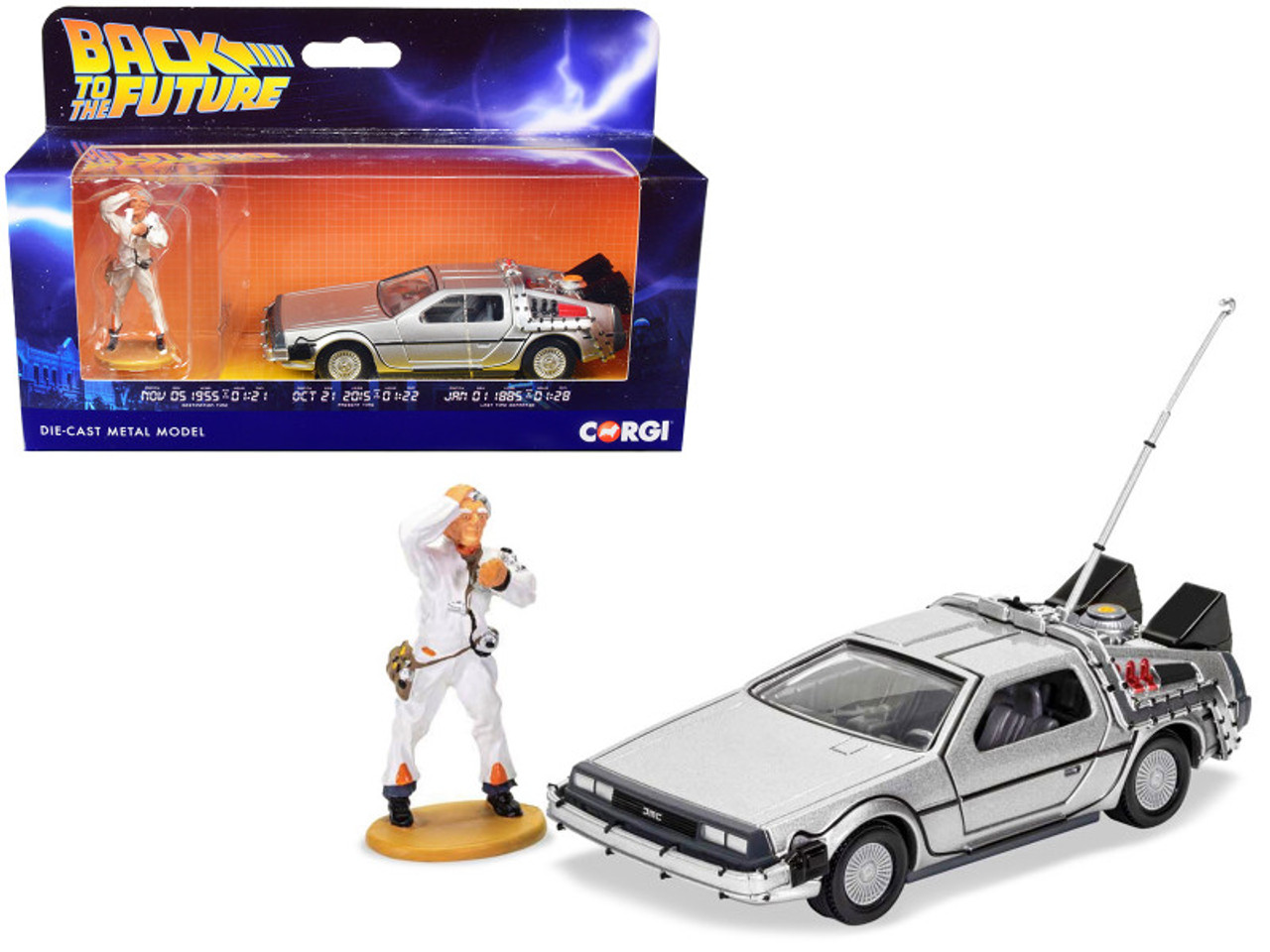 DMC DeLorean Time Machine with Doc Brown Figure "Back to the Future" (1985) Movie Diecast Model Car by Corgi