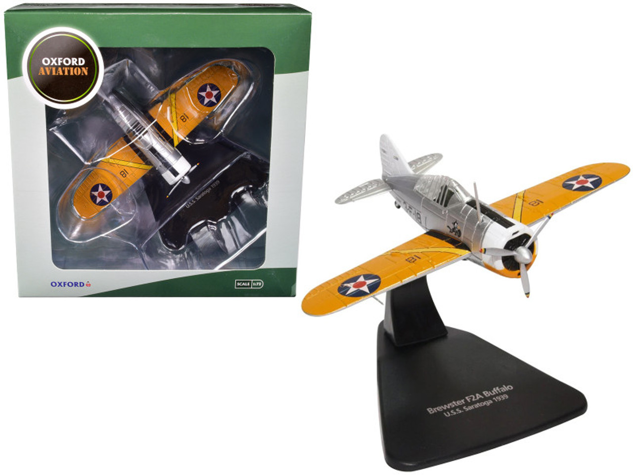 Brewster F2A Buffalo Fighter Aircraft "USS Saratoga" (1939) "Oxford Aviation" Series 1/72 Diecast Model Airplane by Oxford Diecast