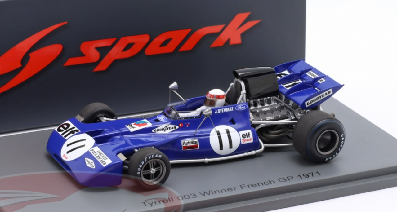 1/43 Spark 1971 Formula 1 Jackie Stewart Tyrrell 003 #11 Winner French GP Car Model