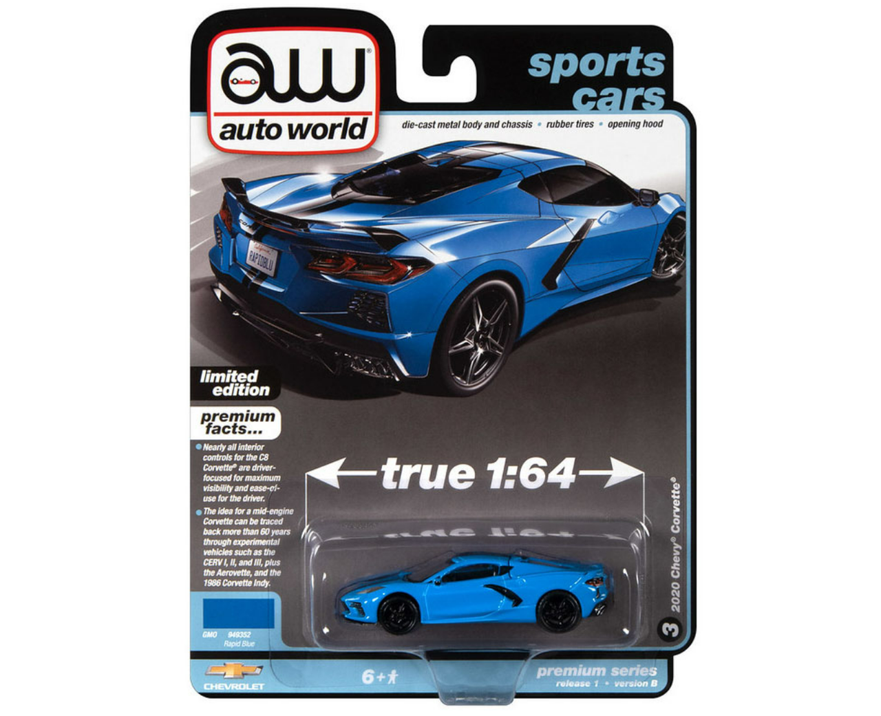 1/64 Auto World 2020 Chevrolet Corvette C8 (Rapid Blue) Diecast Car Model