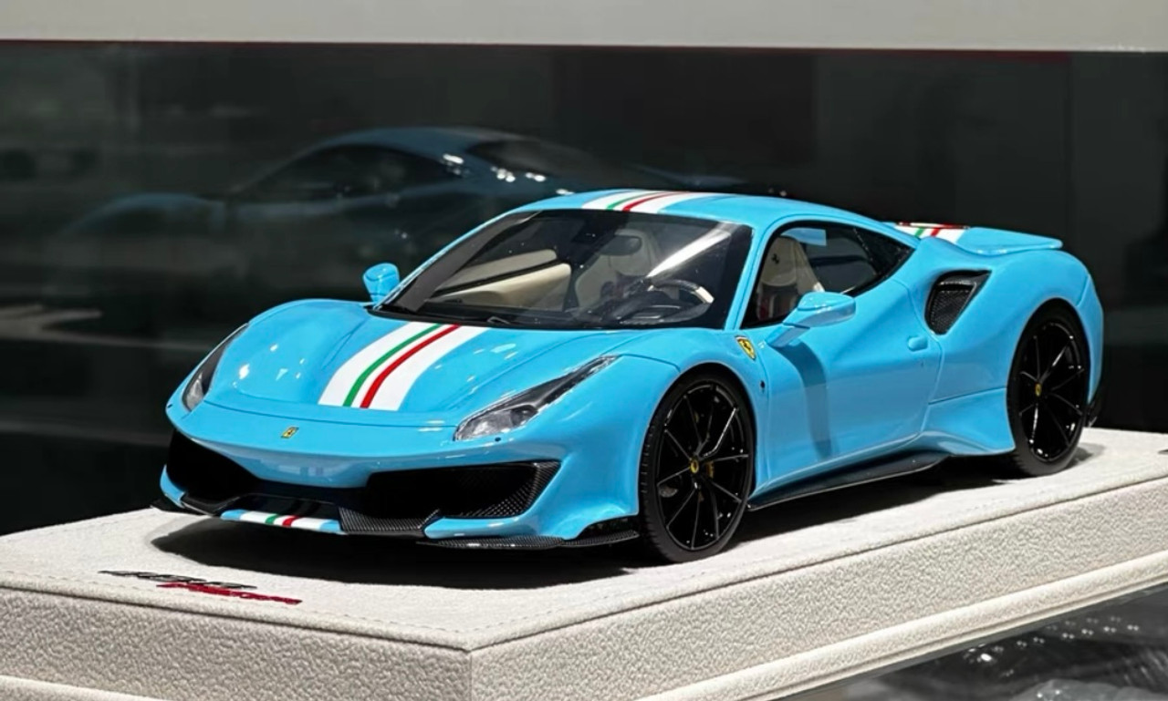 1/18 MR Collection Ferrari 488 Pista (Baby Blue with Italian Flag Stripes) Resin Car Model