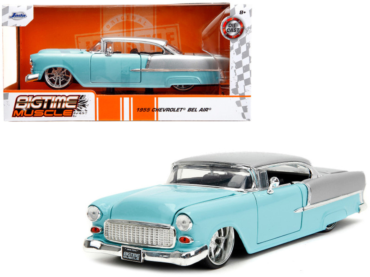 1955 Chevrolet Bel Air Light Blue and Silver Metallic "Bad Guys" "Bigtime Muscle" Series 1/24 Diecast Model Car by Jada