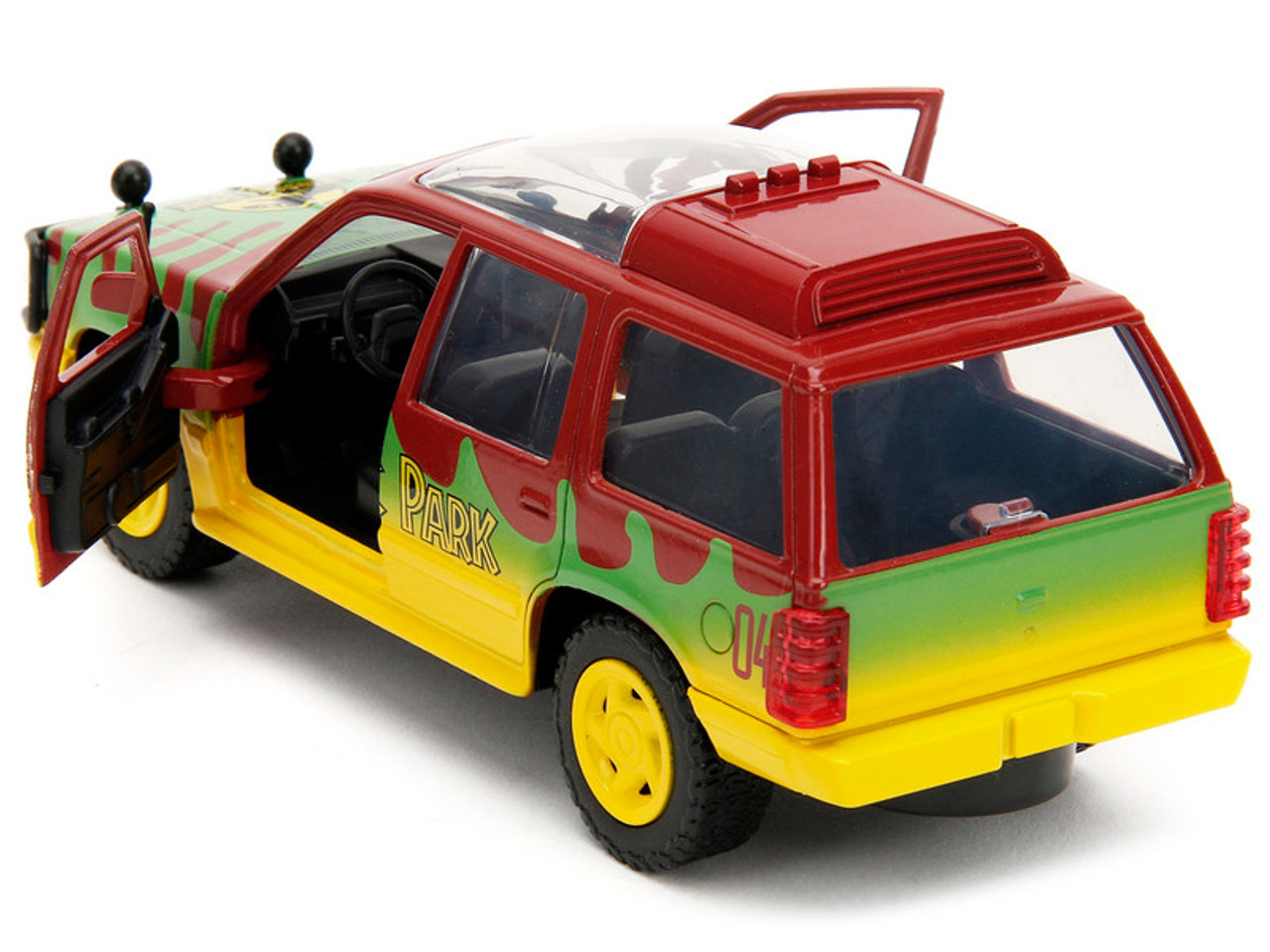 Ford Explorer Red and Yellow with Green Graphics "Jurassic Park" (1993) Movie 30th Anniversary "Hollywood Rides" Series 1/32 Diecast Model Car by Jada