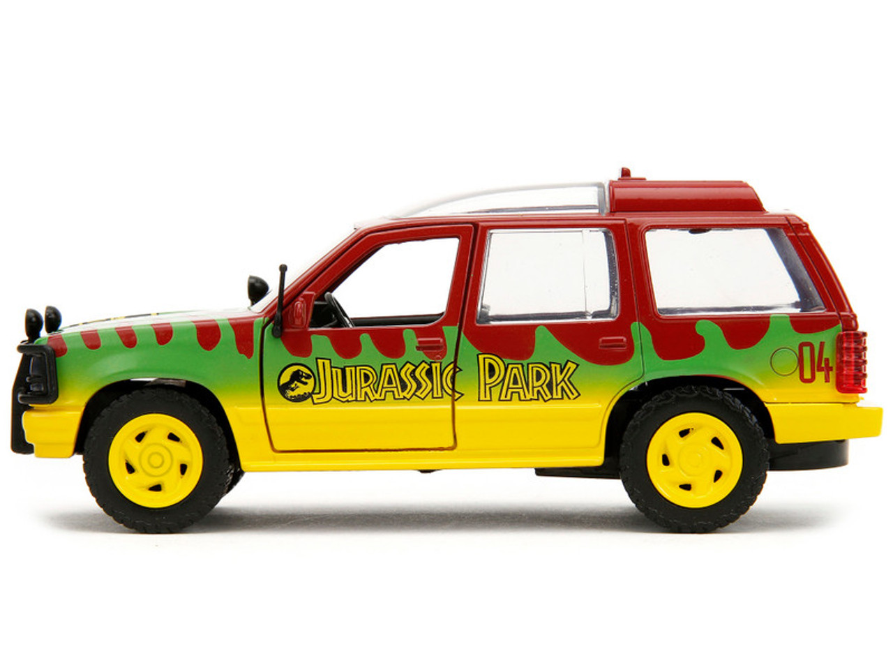 Ford Explorer Red and Yellow with Green Graphics "Jurassic Park" (1993) Movie 30th Anniversary "Hollywood Rides" Series 1/32 Diecast Model Car by Jada