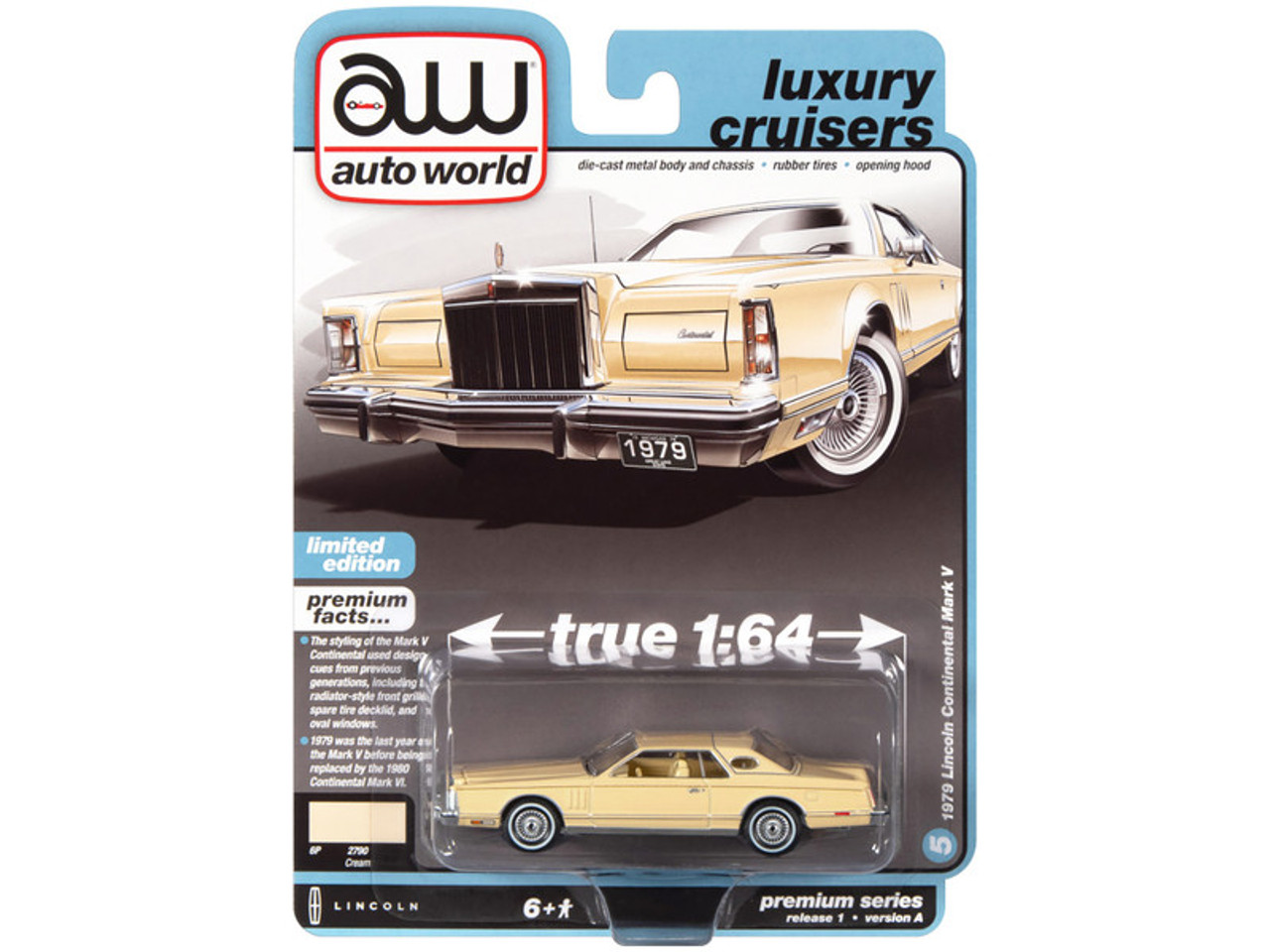 1979 Lincoln Continental Mark V Cream with Cream Interior "Luxury Cruisers" Limited Edition 1/64 Diecast Model Car by Auto World