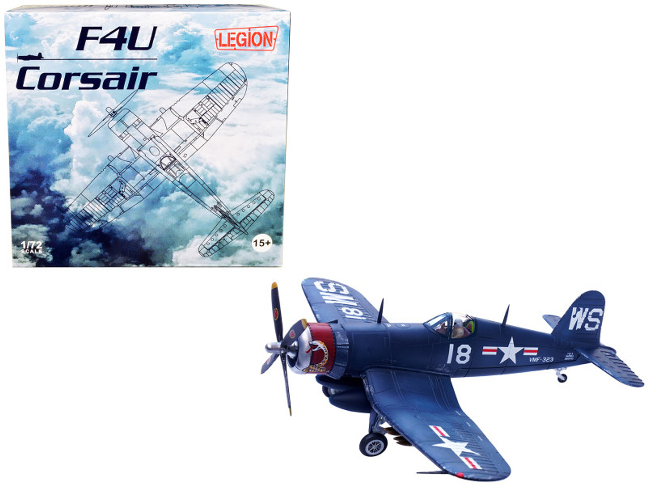 Vought F4U-4 Corsair Fighter Plane Marine Fighter Squadron 323 (VMF-323) "Death Rattlers" USS Sicily (CVE-118) (1951) 1/72 Diecast Airplane Model by Legion