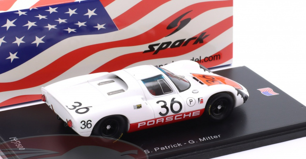 1/43 Spark 1967 Porsche 910 #36 3rd 12h Sebring Porsche Auto Scooter Patrick, Gerhard Mitter Car Model