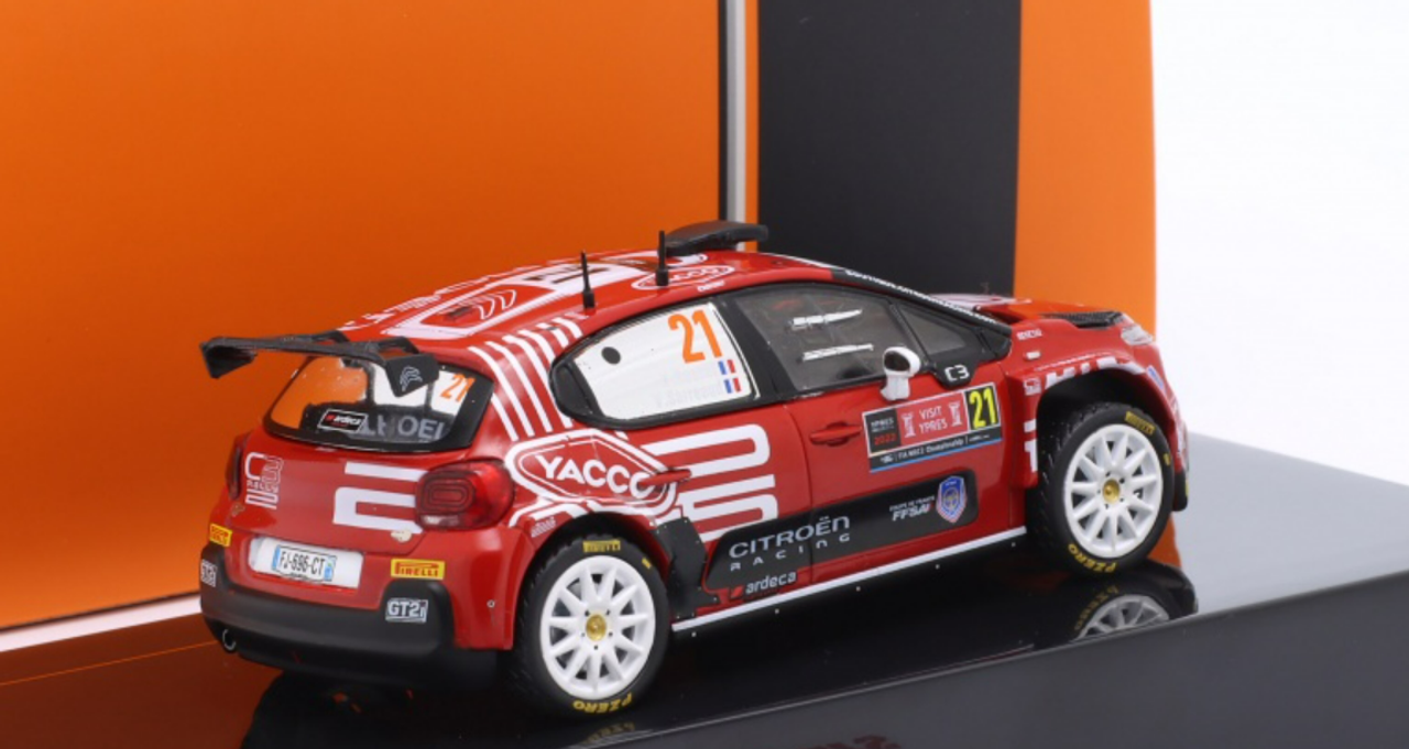 1/43 Ixo 2022 Citroen C3 Rally2 #21 8th Rallye Ypres PH Sport Yohan Rossel, Valentin Sarreaud Car Model