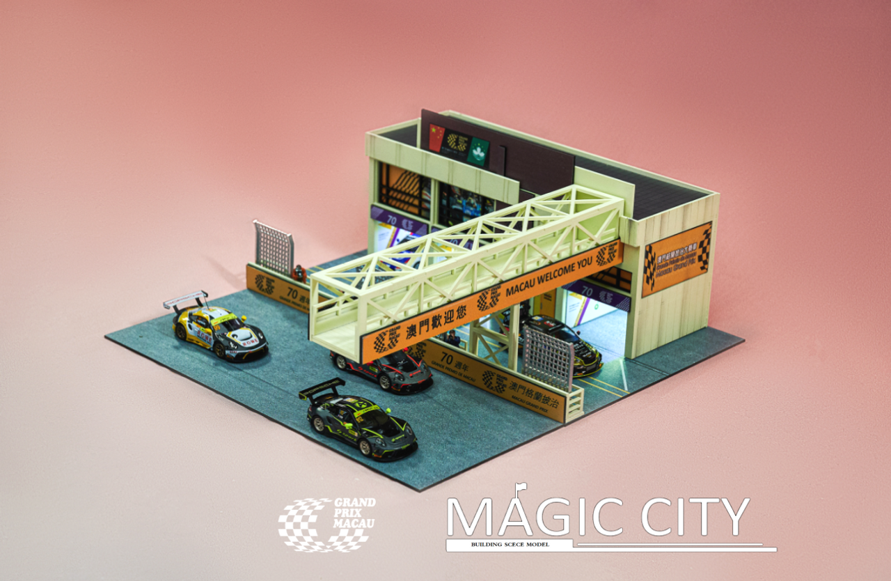 1/64 Magic City Grand Prix Macau Pit Stop with Bridge Diorama (Figures & Cars NOT Included)