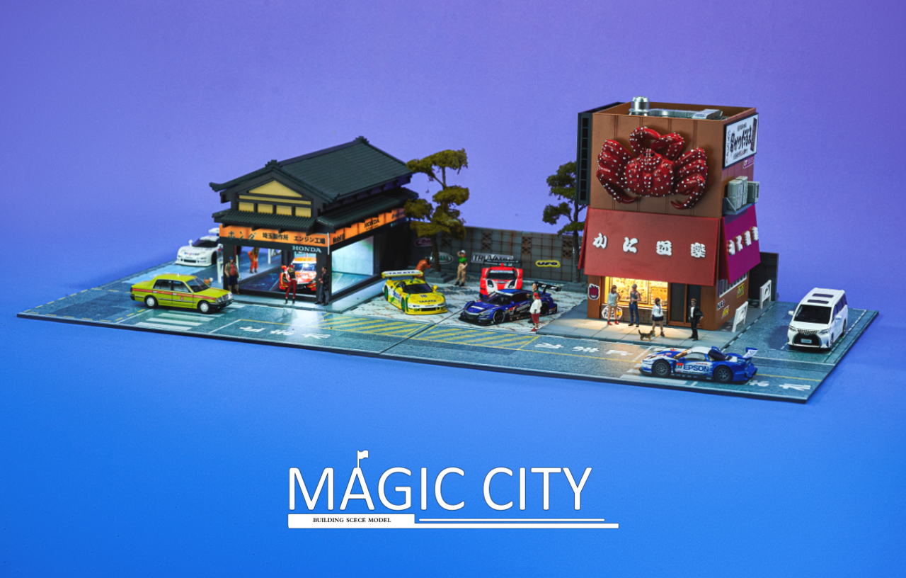 1/64 Magic City Japan Showa Architecture, Honda Showroom, Japanese Sashimi Restaurant Diorama (Car Models & Figures NOT Included)