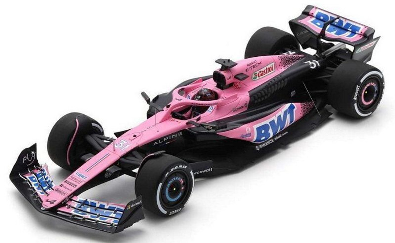 1/18 Spark 2023 Formula 1 Alpine A523 No.31 BWT Alpine F1 Team Esteban Ocon 8th Saudi Arabian GP Resin Car Model