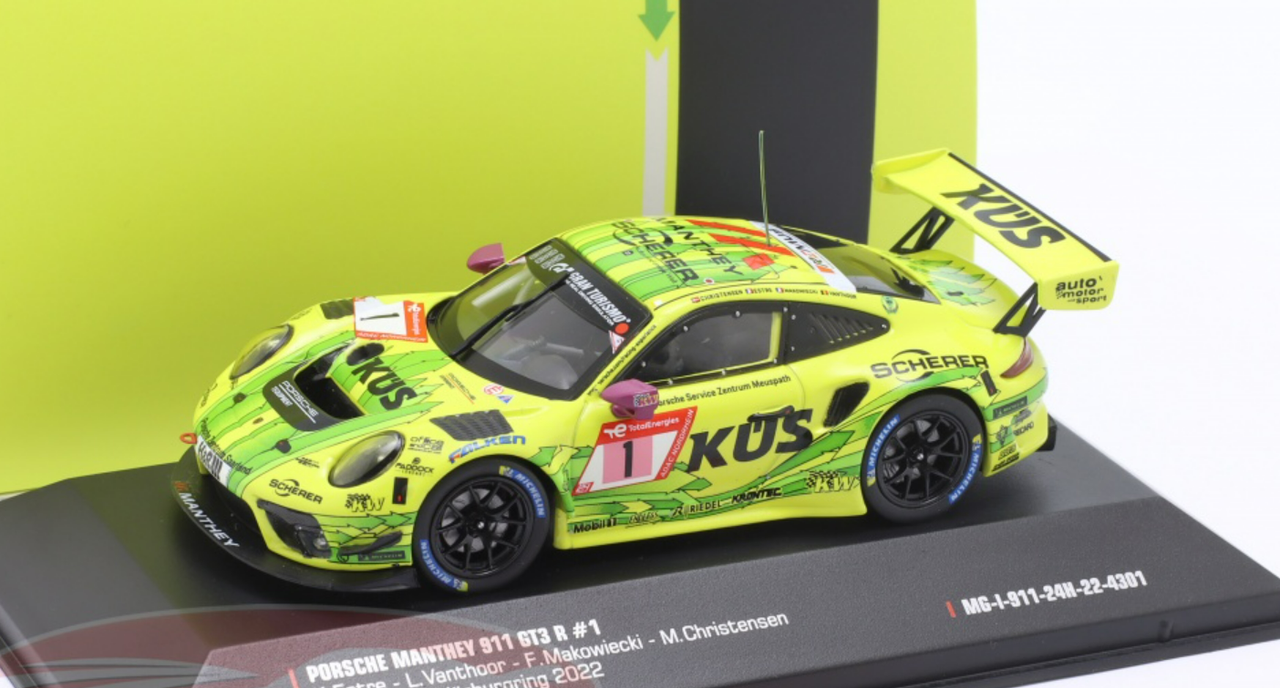 1/43 Ixo 2022 Porsche 911 GT3 R #1 24h Nürburgring Manthey-Racing Kevin Estre, Laurens Vanthoor, Frederic Makowiecki, Michael Christensen Car Model