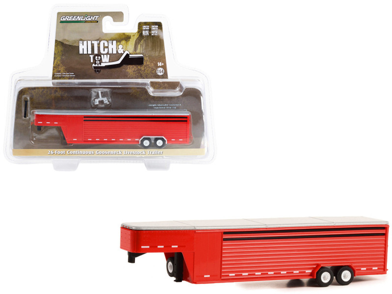 26-Foot Continuous Gooseneck Livestock Trailer Red "Hitch & Tow" Series 1/64 Diecast Model Car by Greenlight