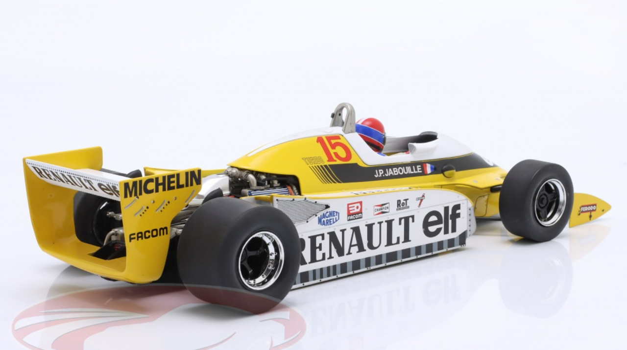 1/18 Modelcar Group 1979 Formula 1 Jean-Pierre Jabouille Renault RS10 #15 Winner France GP Car Model