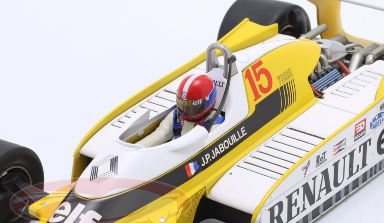 1/18 Modelcar Group 1979 Formula 1 Jean-Pierre Jabouille Renault RS10 #15 Winner France GP Car Model