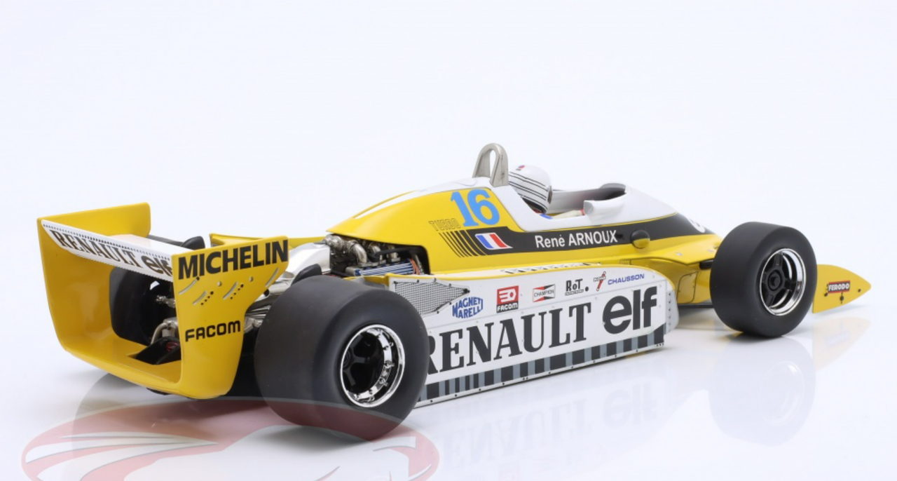1/18 Modelcar Group 1979 Formula 1 Rene Arnoux Renault RS10 #16 2nd Great Britain GP Car Model