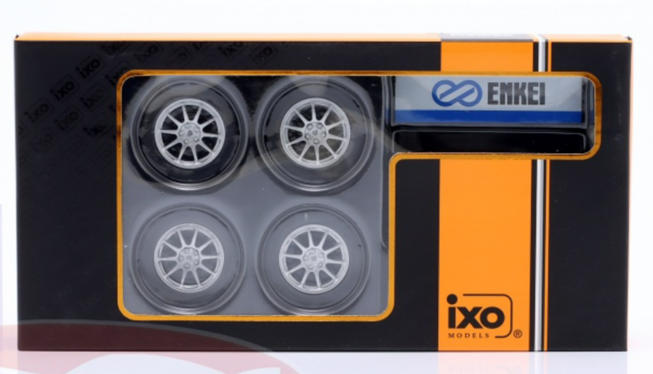 1/18 Ixo Tires & Rims Set (4 Piece) Enkei with Stand Silver