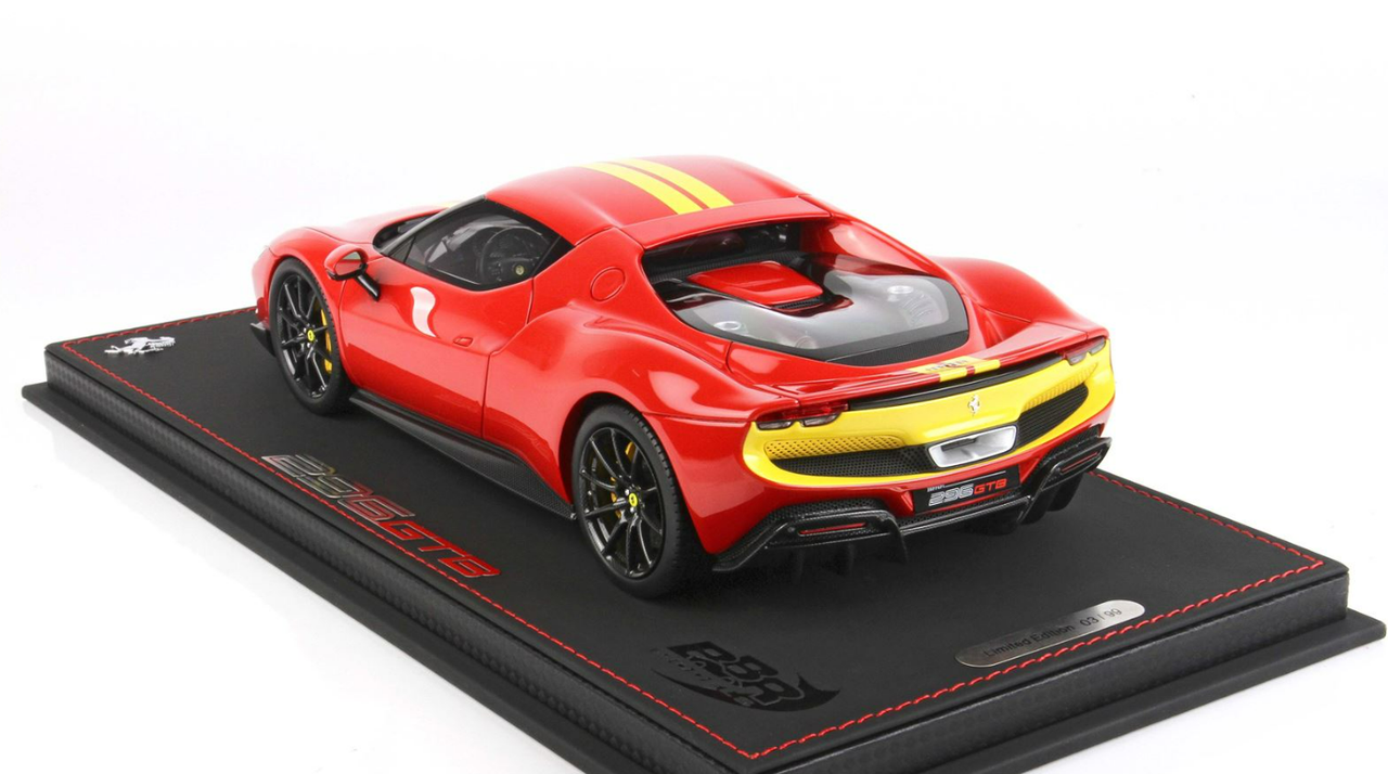 1/18 BBR Ferrari 296 GTB Trim Fiorano (Rosso Corsa 322 Red with Yellow Stripes) Resin Car Model Limited 99 Pieces