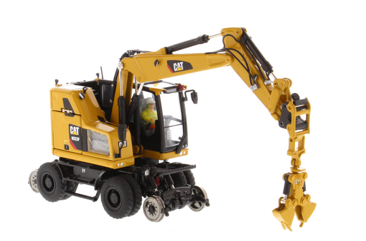 1/50 Diecast Masters Cat M323F Railroad Wheeled Excavator - Cat Yellow Version