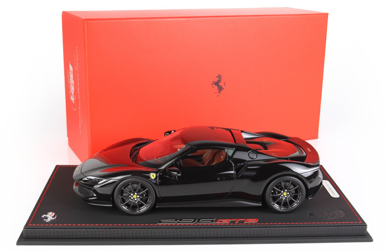1/18 BBR Ferrari 296 GTB (Black 1250 Polished with Red Brake Calipers) Resin Car Model Limited 24 Pieces