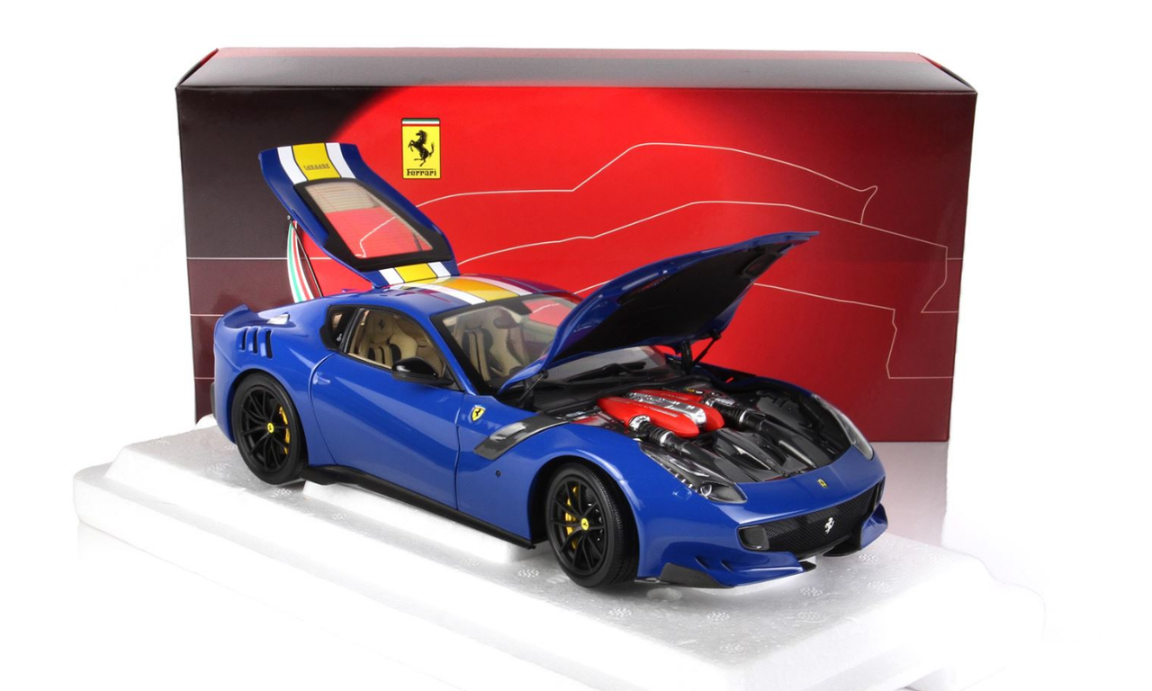 1/18 BBR Ferrari F12 TDF (Blue Dino with Yellow Stripe) Diecast Car Model