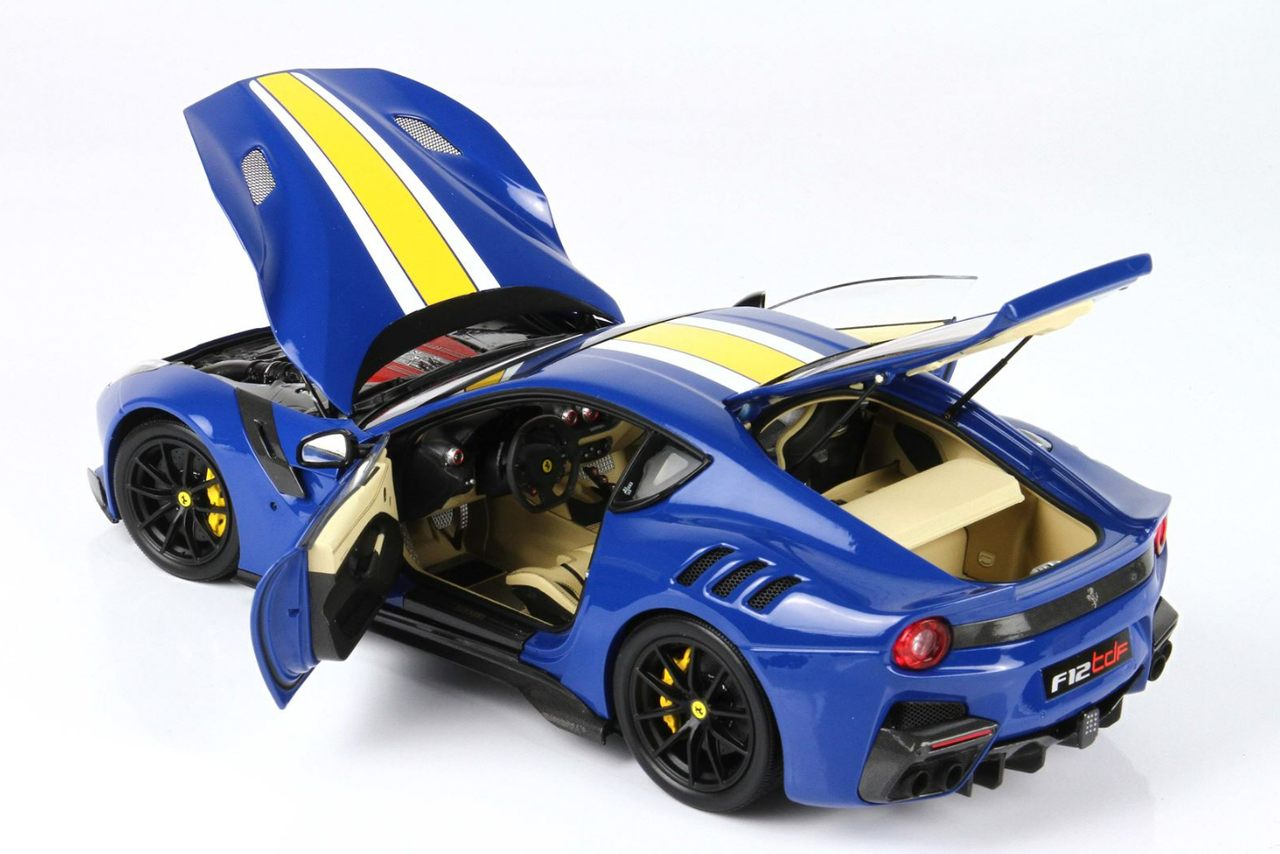 1/18 BBR Ferrari F12 TDF (Blue Dino with Yellow Stripe) Diecast Car Model