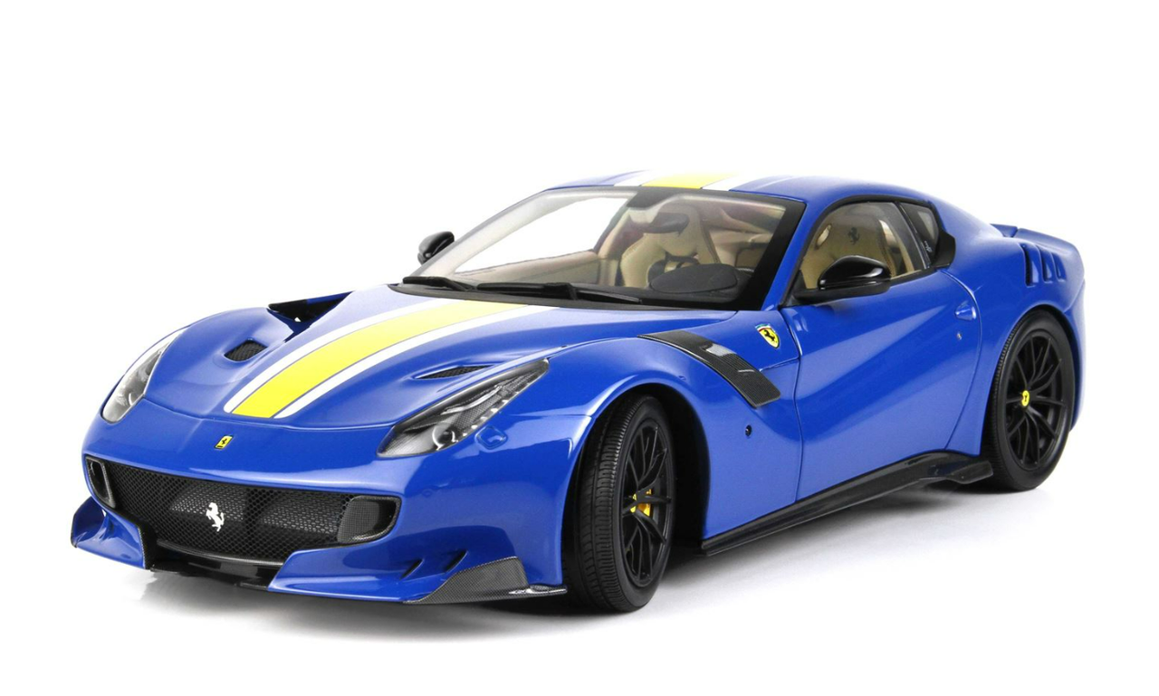 1/18 BBR Ferrari F12 TDF (Blue Dino with Yellow Stripe) Diecast Car Model