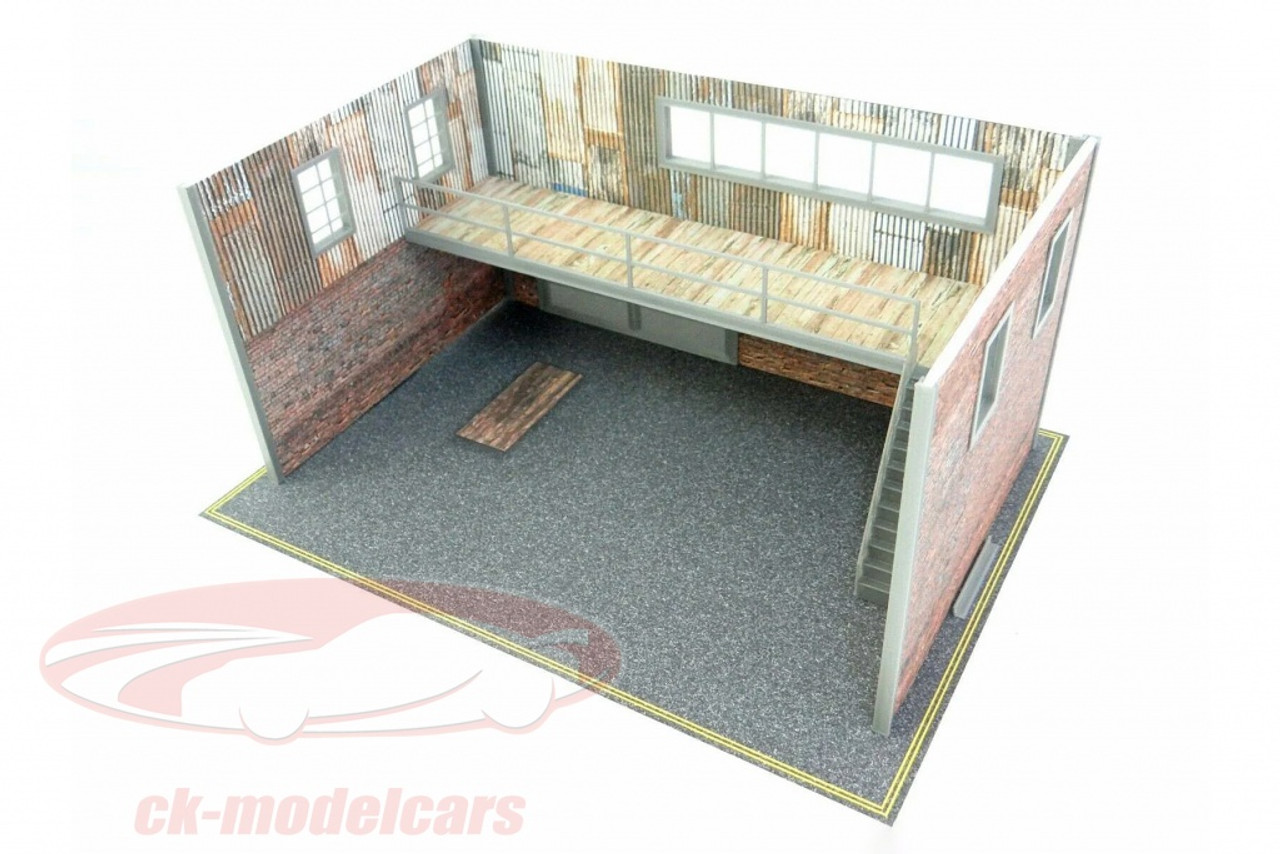 1/43 Dioramatoys Two Floor Brick & Sheet Metal Garage Diorama (car model NOT included)