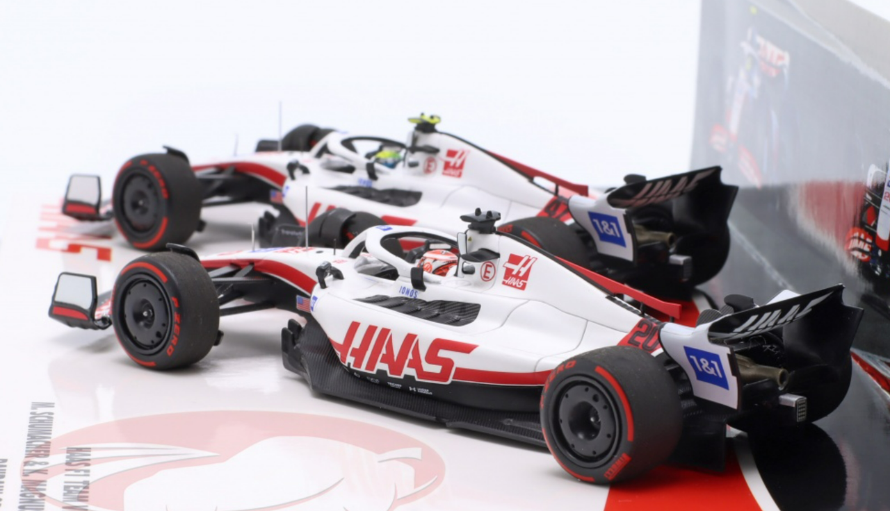 1/43 Minichamps 2022 Formula 1 2-Car Set Mick Schumacher & Kevin Magnussen Bahrain GP Car Models