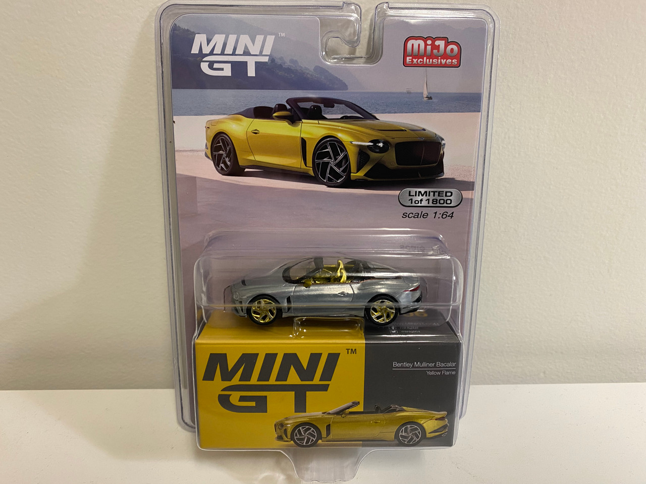 CHASE CAR 1/64 Mini GT Bentley Mulliner Bacalar (Silver with Gold Wheels) Diecast Car Model