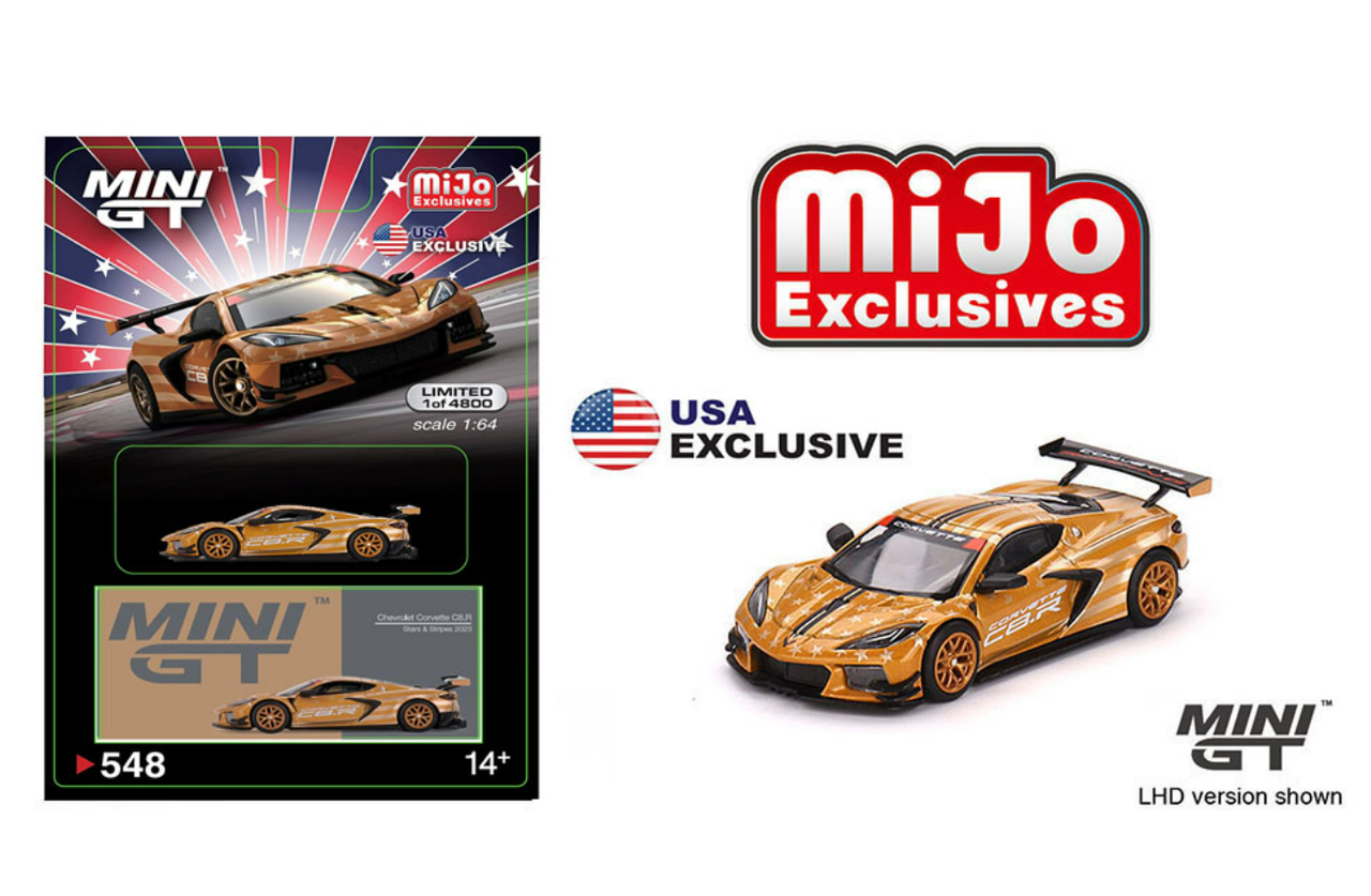MINI GT Chevrolet Corvette C8.R 2台セット。 1/64 Mini GT 2023 Chevrolet Corvette C8.R Stars & Stripes