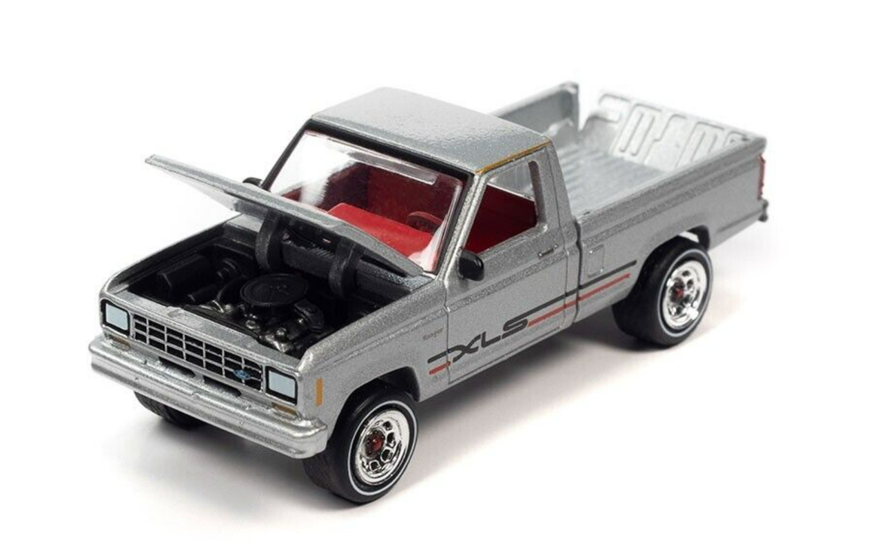 1/64 Johnny Lightning 1983 Ford Ranger (Grey) with Open Trailer (Silver) Diecast Car Models