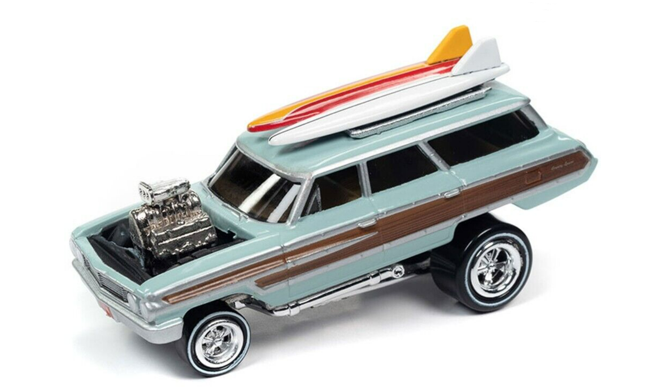 1/64 Johnny Lightning 1964 Ford Country Squire Zinger (Blue) Diecast Car Model