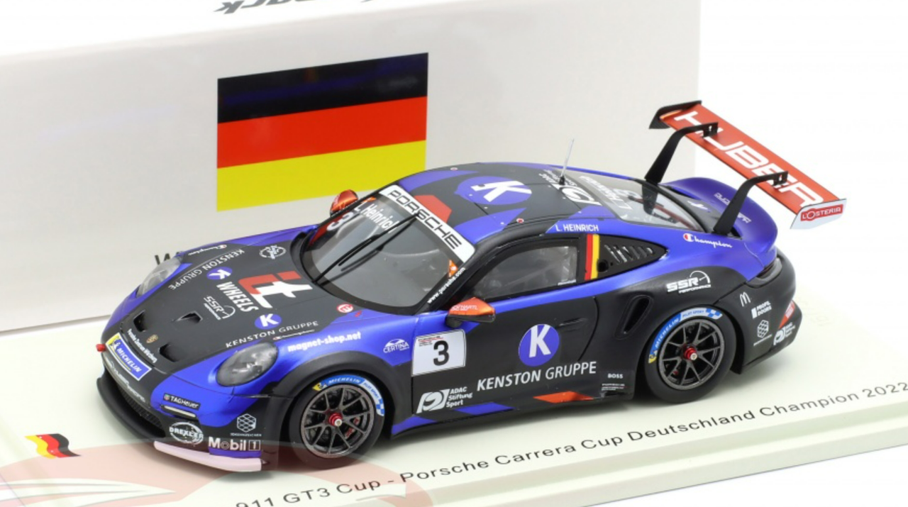 1/43 Spark 2022 Porsche 911 GT3 Cup No.3 Porsche Carrera Cup Laurin Heinrich Deutschland Champion Car Model