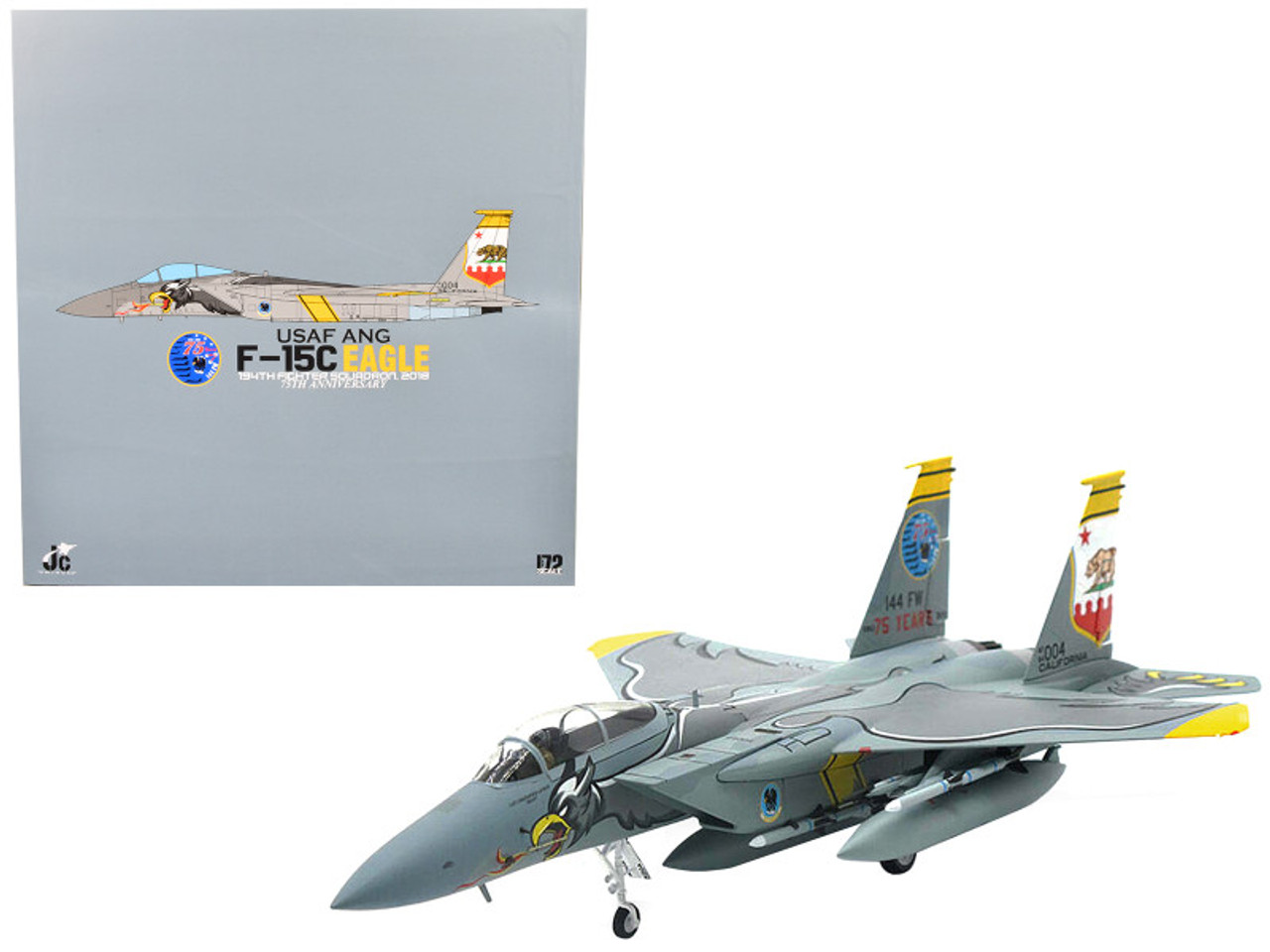 McDonnell Douglas F-15C Eagle Fighter Aircraft 004 California "USAF ANG 194th Fighter Squadron 75th Anniversary Edition" (2018) 1/72 Diecast Model by JC Wings