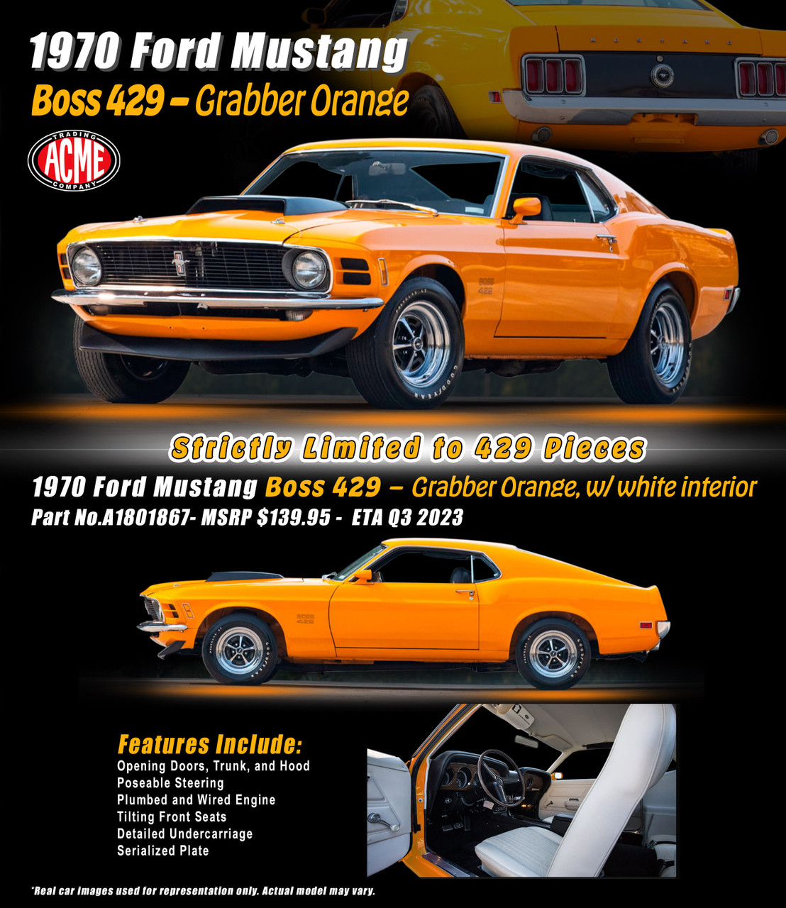 1/18 ACME 1970 Ford Mustang Boss 429 (Grabber Orange