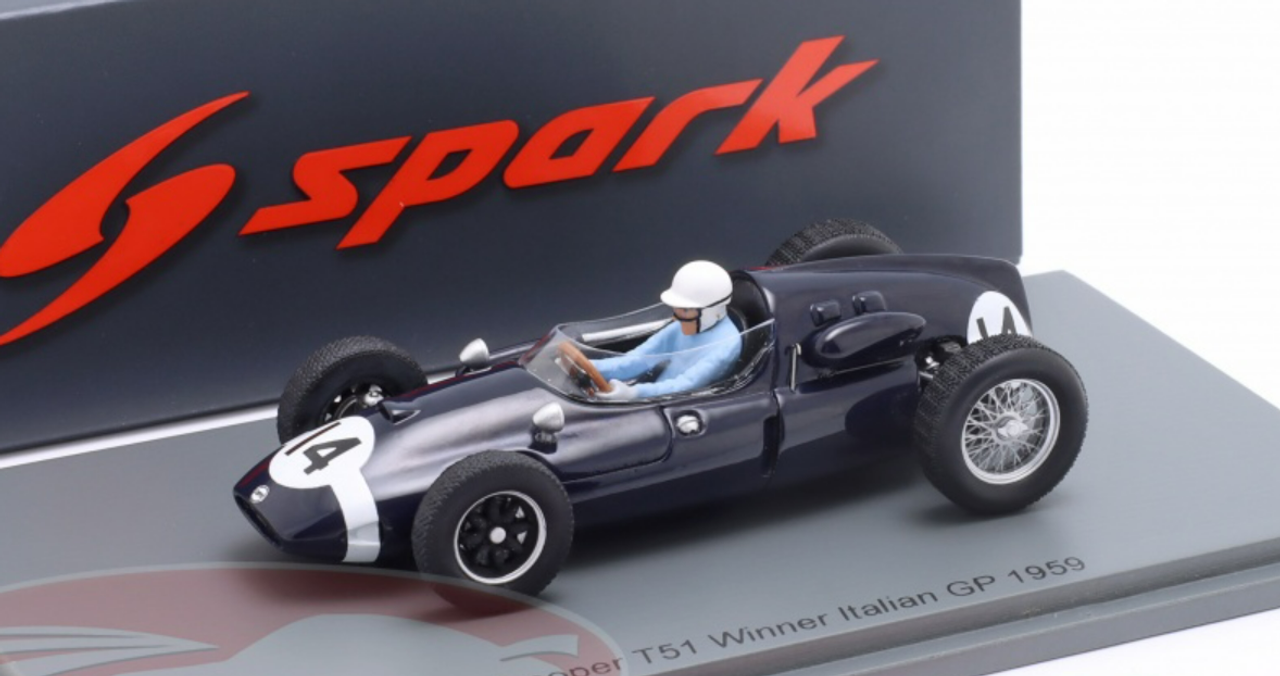 1/43 Spark 1959 Formula 1 Stirling Moss Cooper T51 #14 Winner Italian GP Car Model