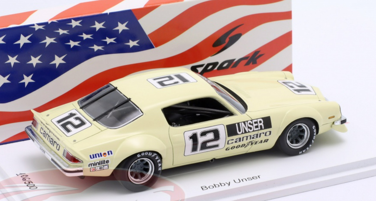 1/43 Spark 1974-1975 Chevrolet Camaro #12 Winner IROC Daytona Bobby Unser Car Model