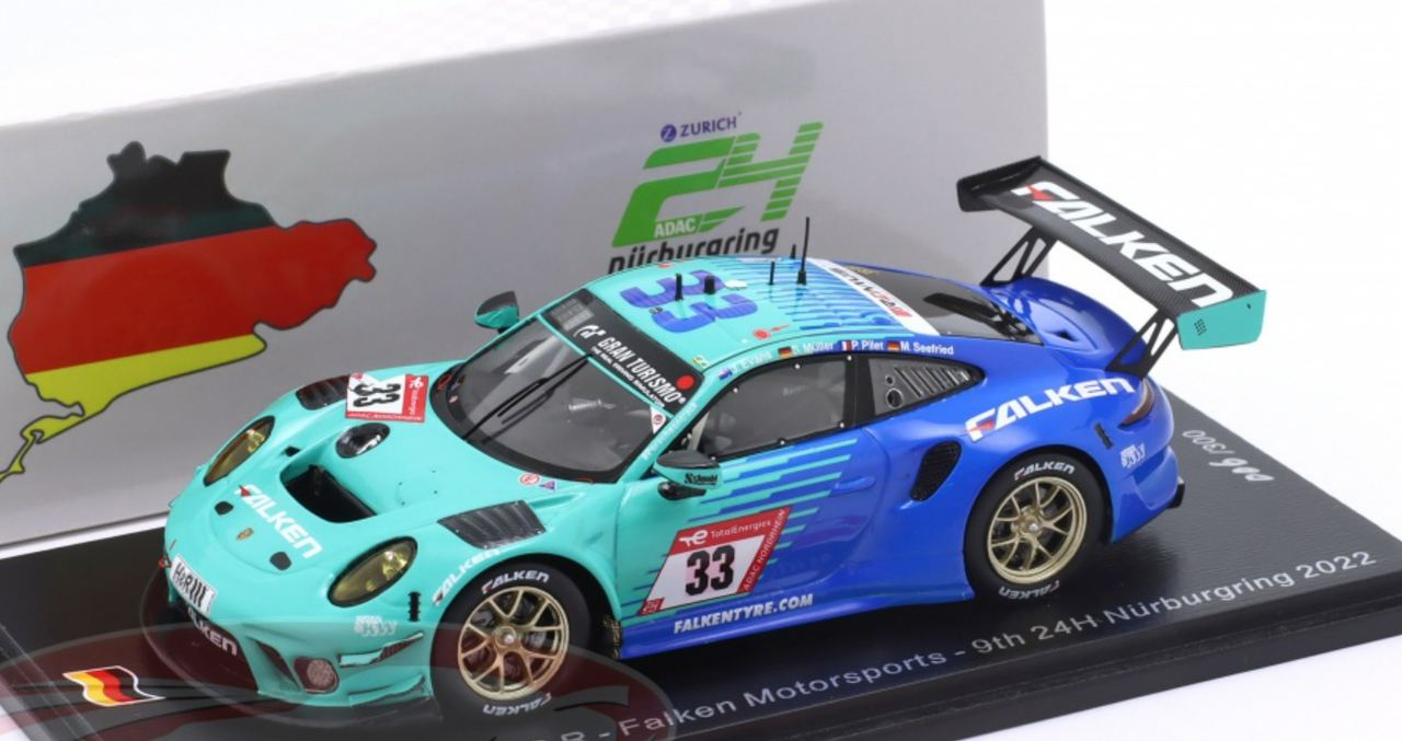 1/43 Spark 2022 Porsche 911 GT3 R #33 9th 24h Nürburgring Falken  Motorsports Jaxon Evans