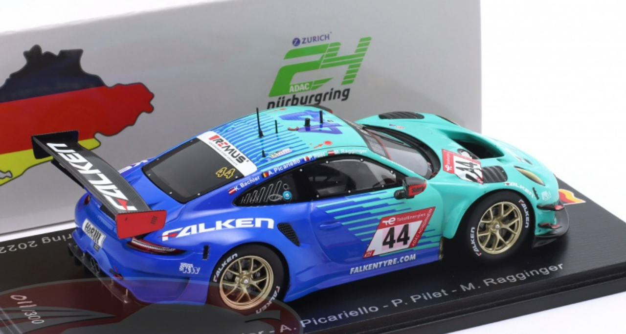 1/43 Spark 2022 Porsche 911 GT3 R #44 24h Nürburgring Falken Motorsports Klaus Bachler, Alessio Picariello, Patrick Pilet, Martin Ragginger Car Model