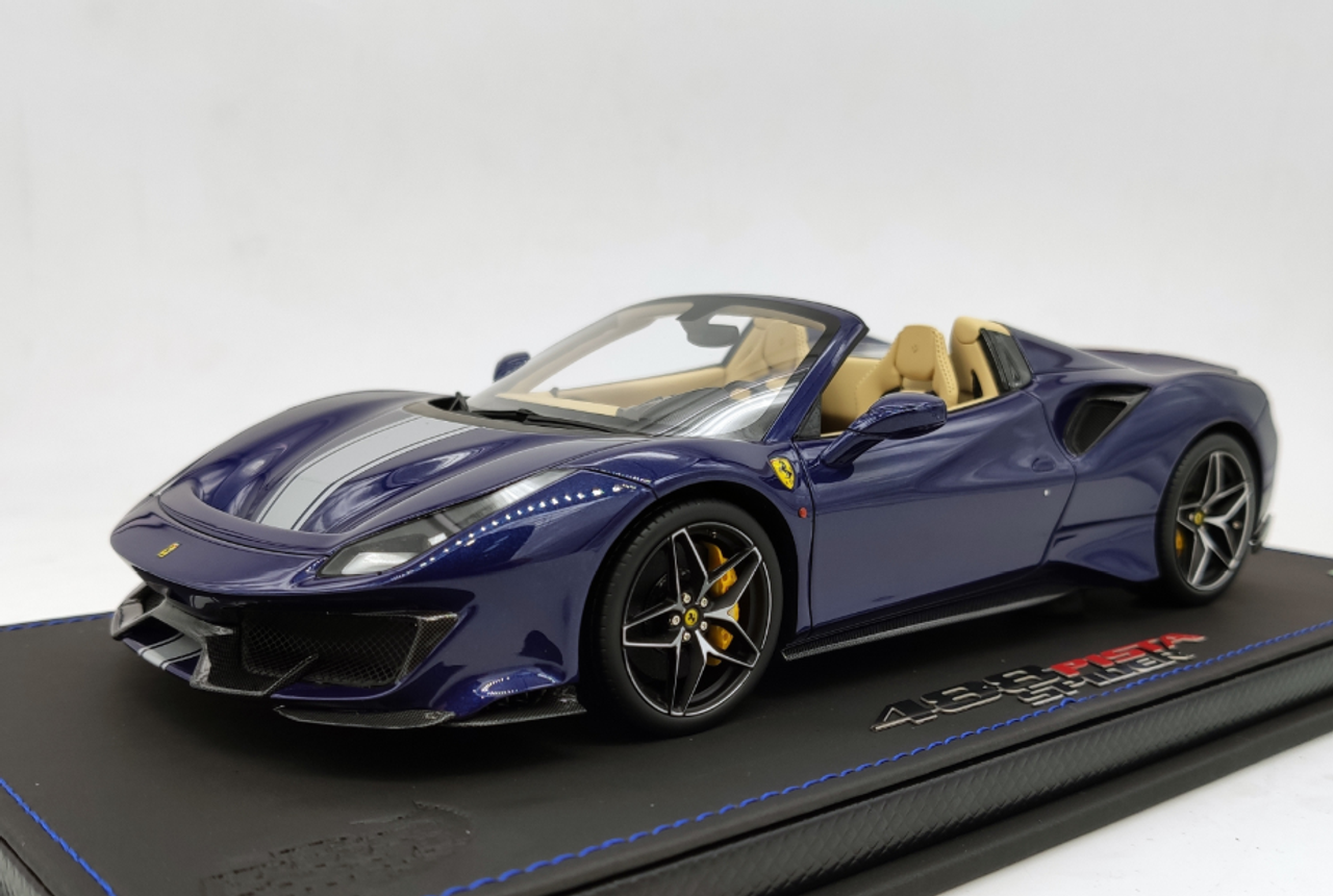 118 Bbr Ferrari 488 Pista Spider Blue Resin Car Model Limited 28 Pieces