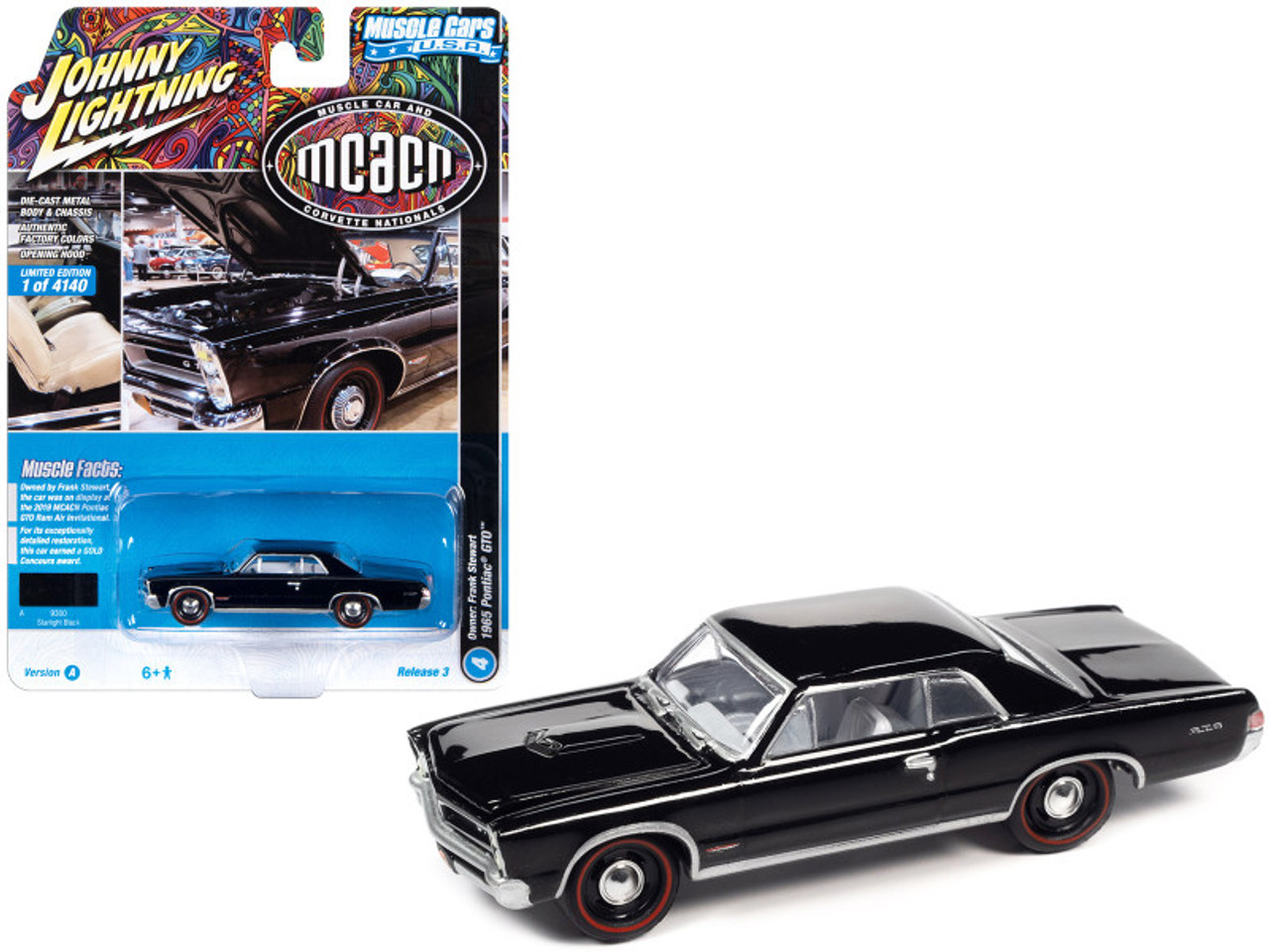 1965 Pontiac GTO Starlight Black with White Interior "MCACN (Muscle Car and Corvette Nationals)" Limited Edition to 4140 pieces Worldwide "Muscle Cars USA" Series 1/64 Diecast Model Car by Johnny Lightning
