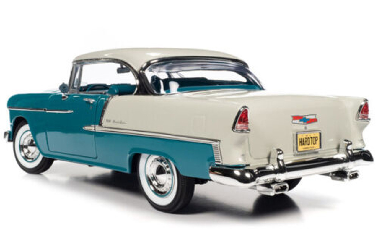 1/18 Auto World 1955 Chevrolet Bel Air Skyline Blue and India Ivory White Diecast Car Model