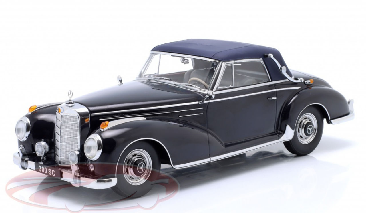 1/18 KK-Scale 1957 Mercedes-Benz 300 SC Convertible Softtop (W188) (Dark Blue) Diecast Car Model