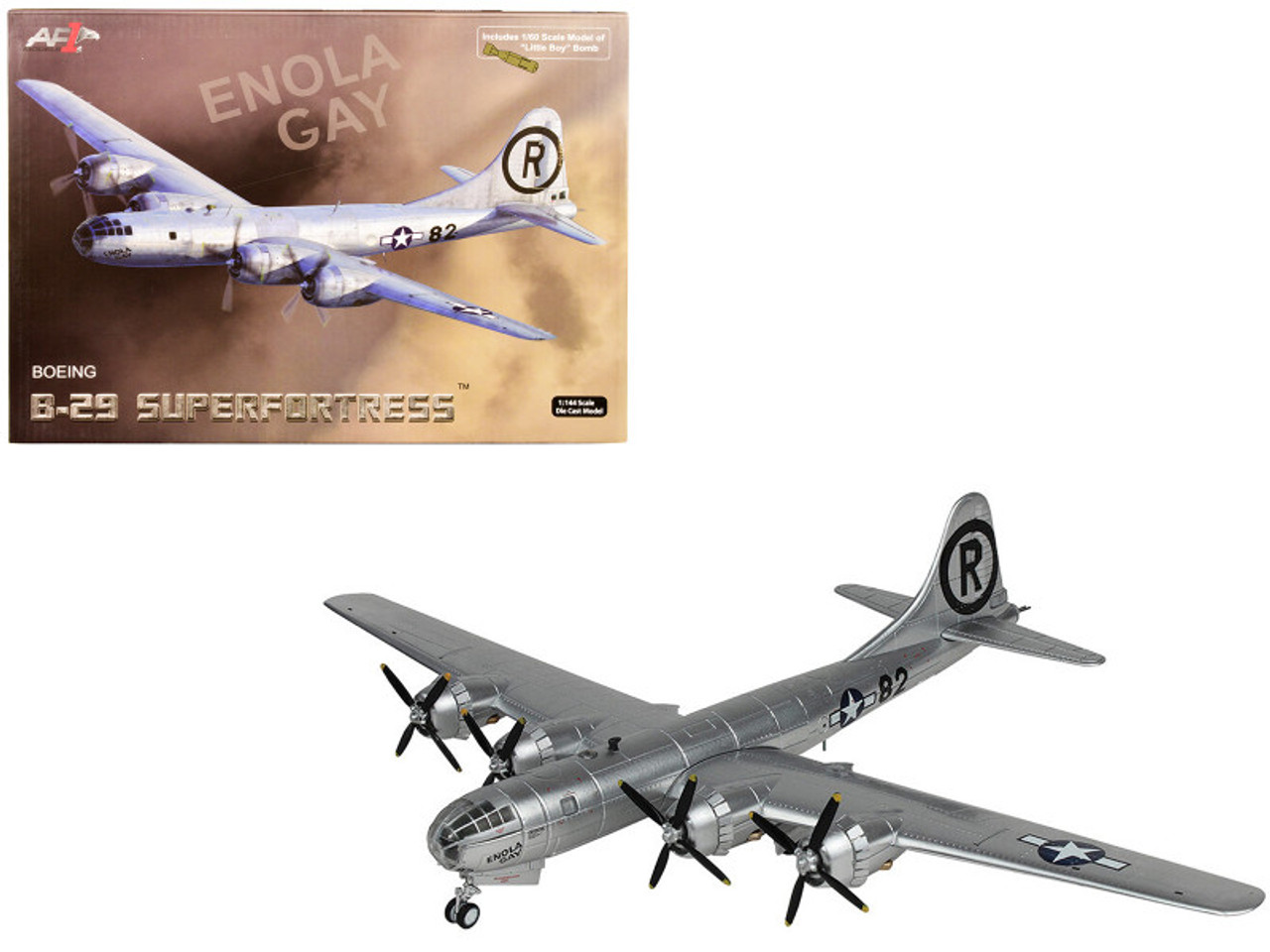 Boeing B-29 Superfortress Bomber Aircraft U.S. Air Force Enola Gay with  1/60 Scale Little Boy Bomb Replica 1/144 Diecast Model by Air Force 1