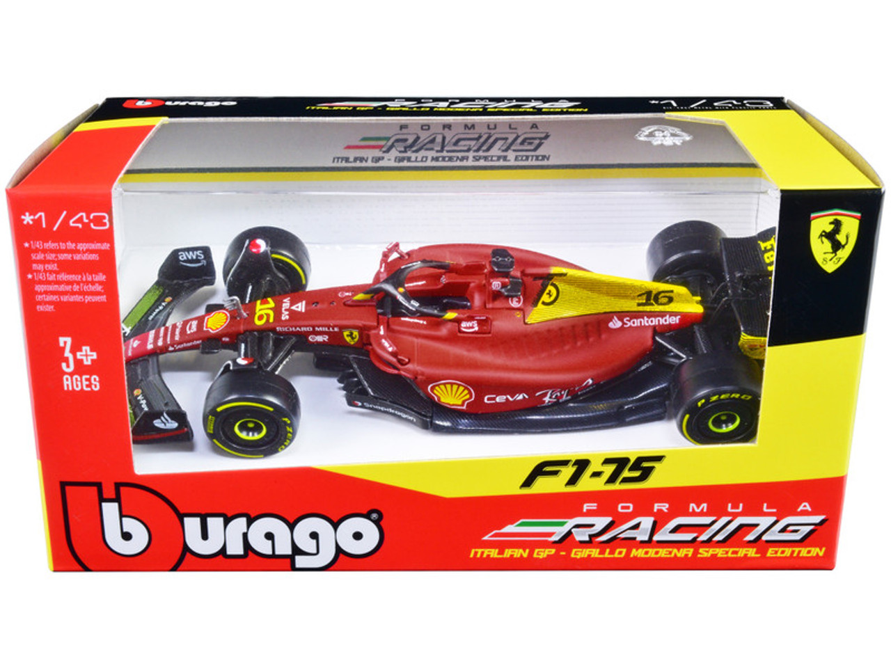 Ferrari F1-75 #16 Charles Leclerc "Giallo Modena" 2nd Place Formula One F1 Italian GP (2022) "Formula Racing" Series 1/43 Diecast Model Car by Bburago