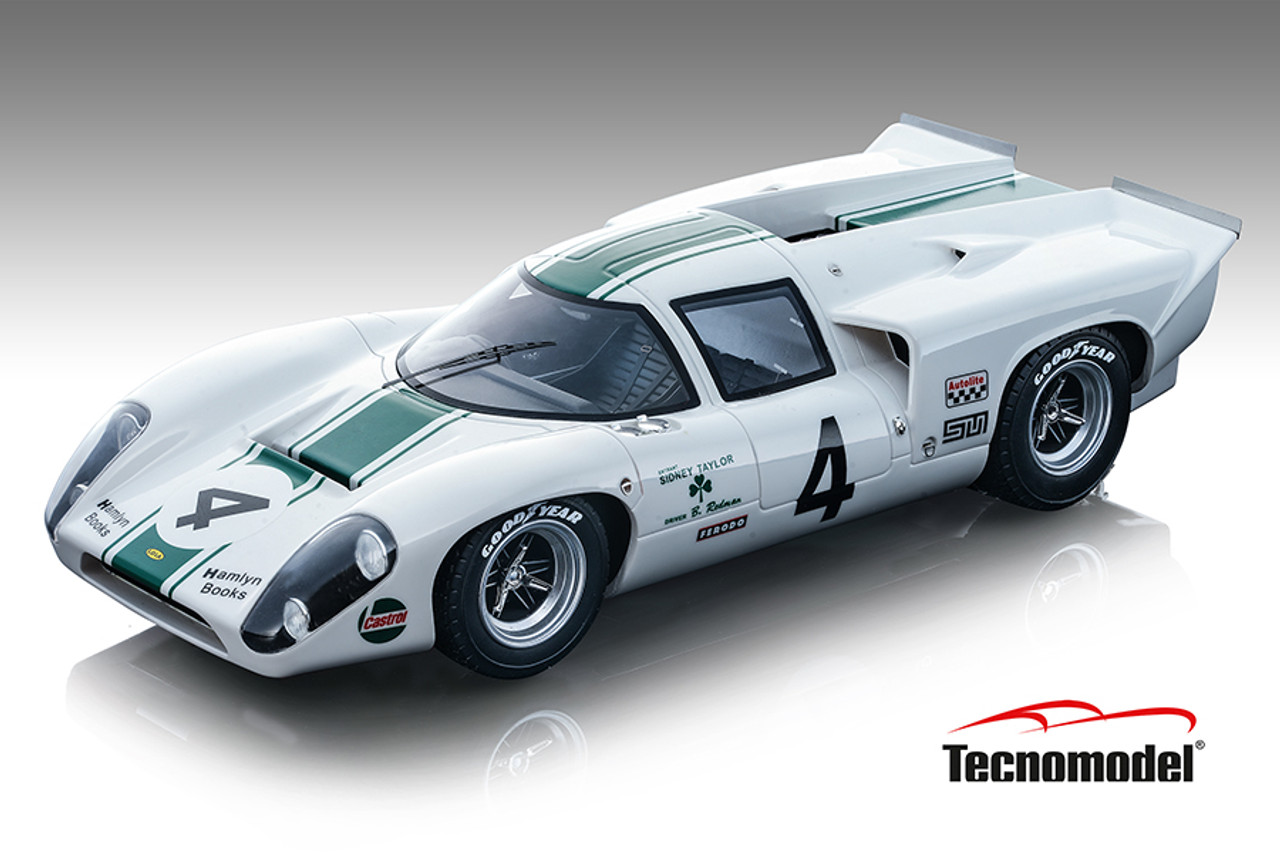 1/18 Tecnomodel Lola T70 MK3B GT Brands Hatch 6 hours 1969 Car #4 DNF Team Sidney Taylor Driver: P. Revson - S. Axelsson - D. Hulme Resin Car Model