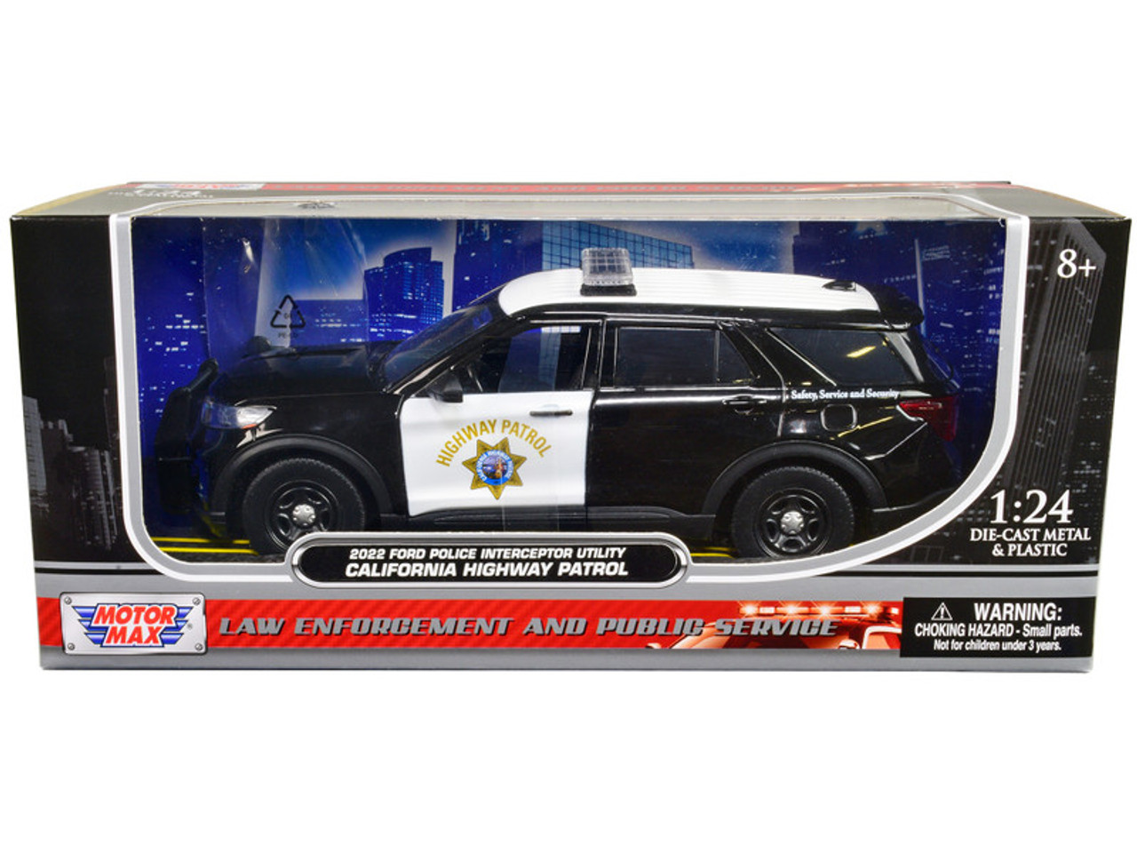 2022 Ford Police Interceptor Utility "California Highway Patrol" Black and White 1/24 Diecast Model Car by Motormax