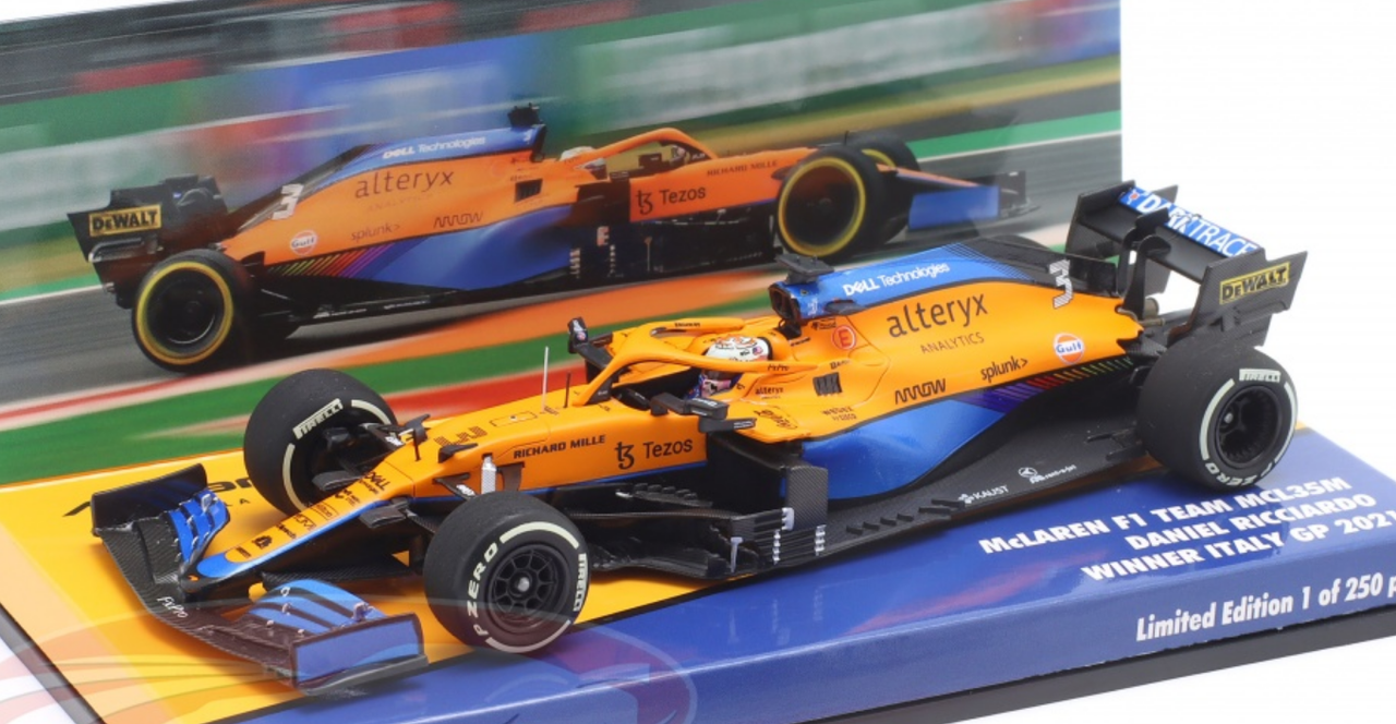 1/43 Minichamps 2021 Formula 1 Daniel Ricciardo McLaren MCL35M #3 Winner Italy GP Car Model